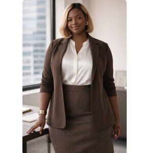 Pari Passu Espresso Brown Ponte Debi Open Blazer D16